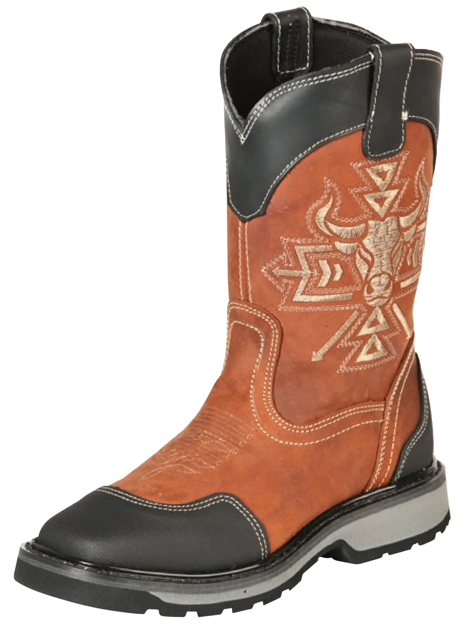 Botas De Trabajo Rodeo De Tubo Pull-On Con Punta Suave De Piel Genuina Para Hombre 'El General' - ID: 51281