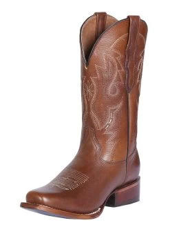 Botas Vaqueras Rodeo Con Tubo Bordado De Flores De Piel Genuina Para Mujer 'El General' - ID: 124926