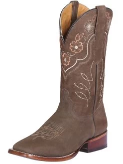 Botas Vaqueras Rodeo Con Tubo Bordado De Flores De Piel Nobuck Para Mujer 'Centenario' - ID: 124927