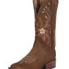 Botas Vaqueras Rodeo Con Tubo Bordado De Flores De Piel Nobuck Para Mujer 'Centenario' - ID: 124929