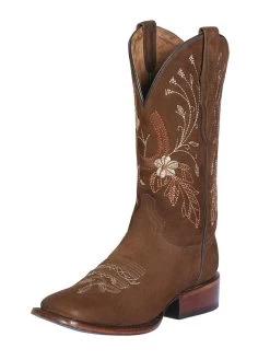Botas Vaqueras Rodeo Con Tubo Bordado De Flores De Piel Nobuck Para Mujer 'Centenario' - ID: 124929