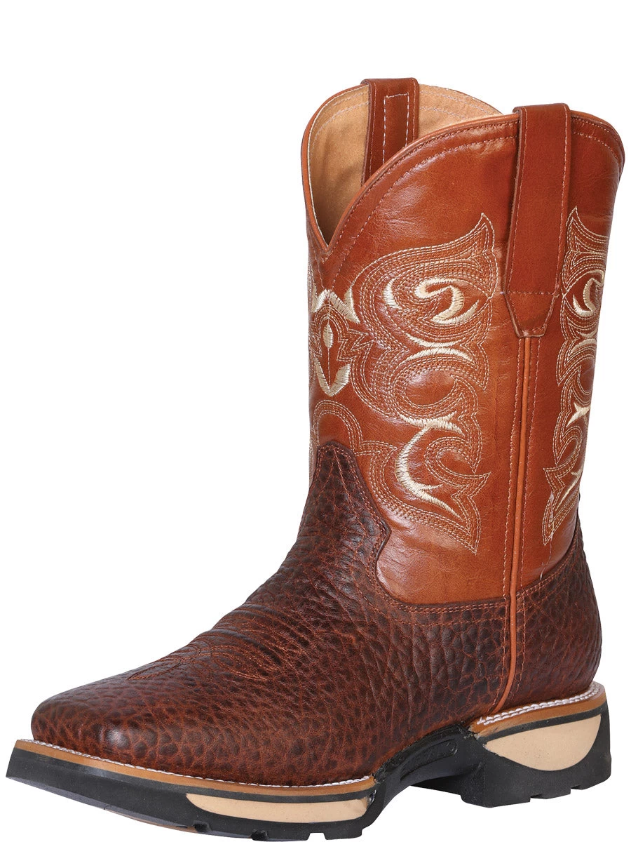 Botas De Trabajo Rodeo De Tubo Pull-On Con Punta Suave De Piel Genuina Para Hombre 'El General' - ID: 125020