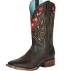 Botas Vaqueras Rodeo Con Tubo Bordado De Flores De Piel Genuina Para Mujer 'El General' - ID: 125369