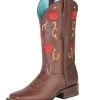 Botas Vaqueras Rodeo Con Tubo Bordado De Flores De Piel Genuina Para Mujer 'El General' - ID: 125370