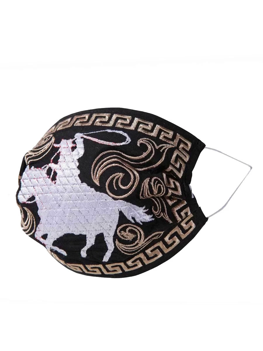 Cowboy Horse Rider Face Mask - Cubrebocas Bordado Con Diseño De Jinete - ID: 125572
