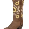 Botas Vaqueras Rodeo Retro Con Tubo Bordado De Girasoles De Piel Nobuck Para Mujer 'Centenario' - ID: 125771