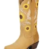 Botas Vaqueras Rodeo Retro Con Tubo Bordado De Girasoles De Piel Nobuck Para Mujer 'Centenario' - ID: 125772