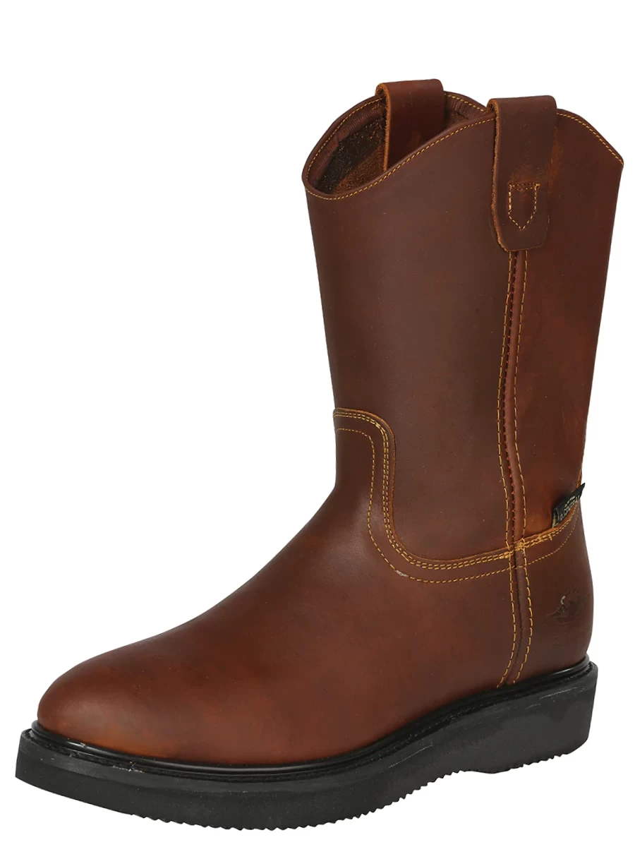 Botas De Trabajo De Tubo Pull-On Con Punta Suave De Piel Genuina Para Hombre 'El General' - ID: 126045