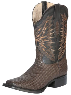 Botas Vaqueras Rodeo Clasicas De Piel Tejido Para Hombre 'El General' - ID: 126237
