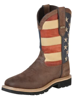 Botas De Trabajo Resistentes Al Agua De Construccion Goodyear Bandera De USA Con Punta Suave De Piel Genuina Para Hombre 'Centenario' - ID: 126416