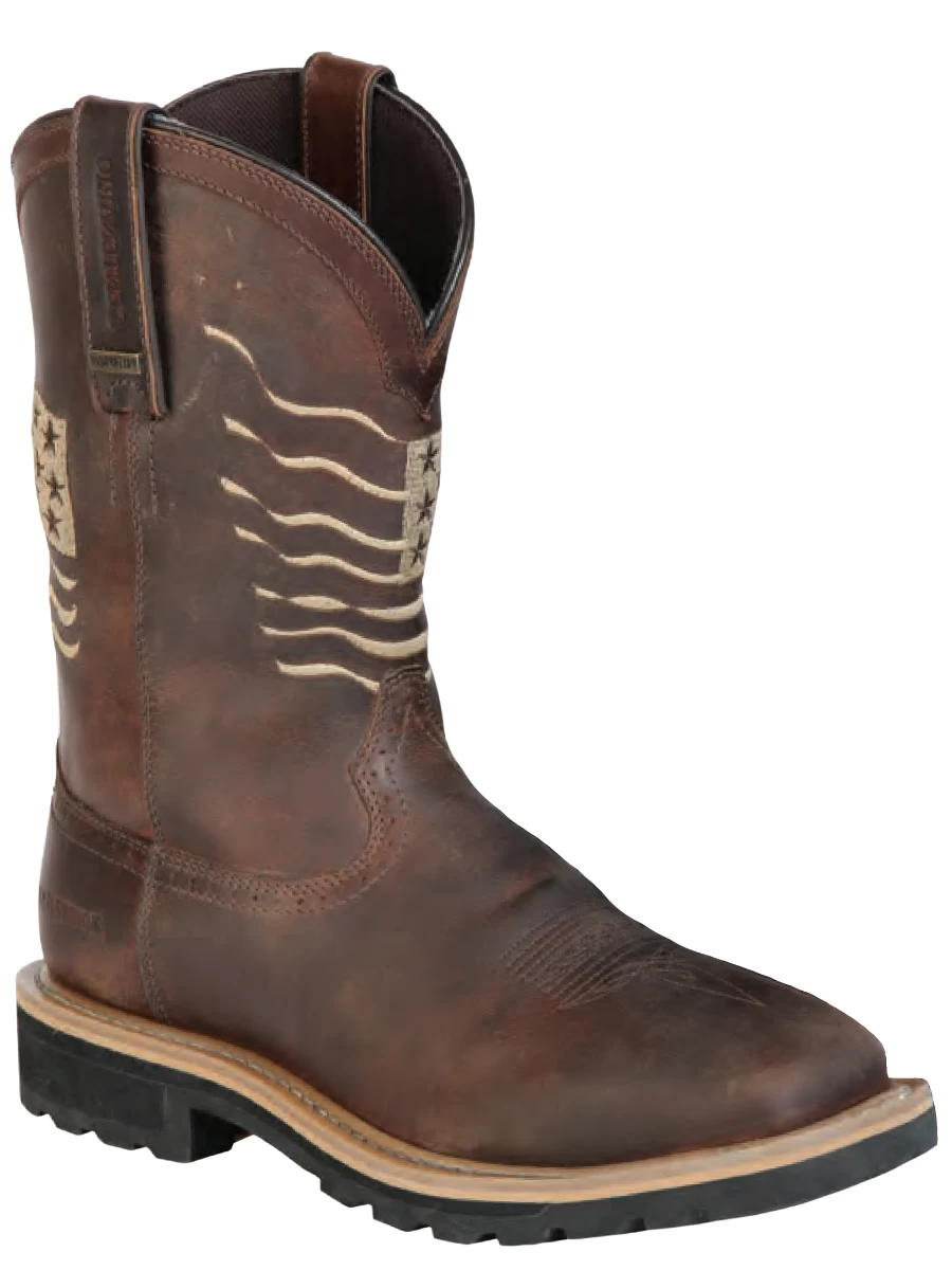 Botas De Trabajo Resistentes Al Agua De Construccion Goodyear Bandera De USA Con Punta Suave De Piel Genuina Para Hombre 'Centenario' - ID: 126419 - Imagen 4