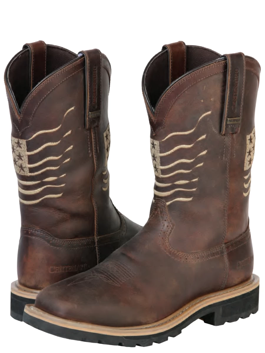 Botas De Trabajo Resistentes Al Agua De Construccion Goodyear Bandera De USA Con Punta Suave De Piel Genuina Para Hombre 'Centenario' - ID: 126419 - Imagen 5