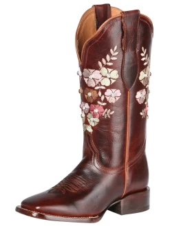 Botas Vaqueras Rodeo Con Tubo Bordado De Flores De Piel Genuina Para Mujer 'Jar Boots' - ID: 126449