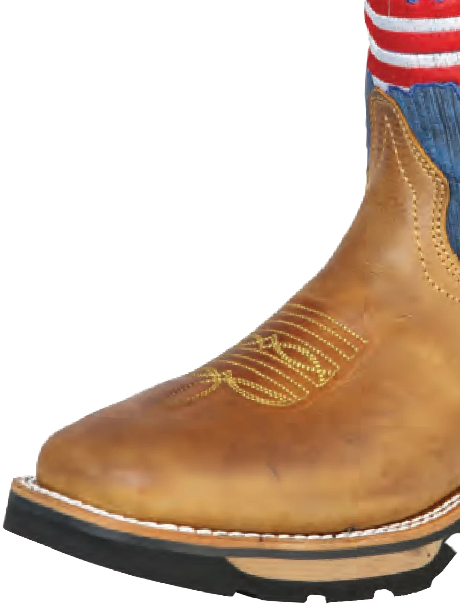 Botas De Trabajo Rodeo De Tubo Pull-On Bandera USA Con Punta Suave De Piel Genuina Para Hombre 'Buffalo & Bull' - ID: 126453 - Imagen 2