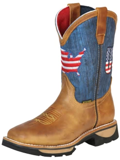 Botas De Trabajo Rodeo De Tubo Pull-On Bandera USA Con Punta Suave De Piel Genuina Para Hombre 'Buffalo & Bull' - ID: 126453