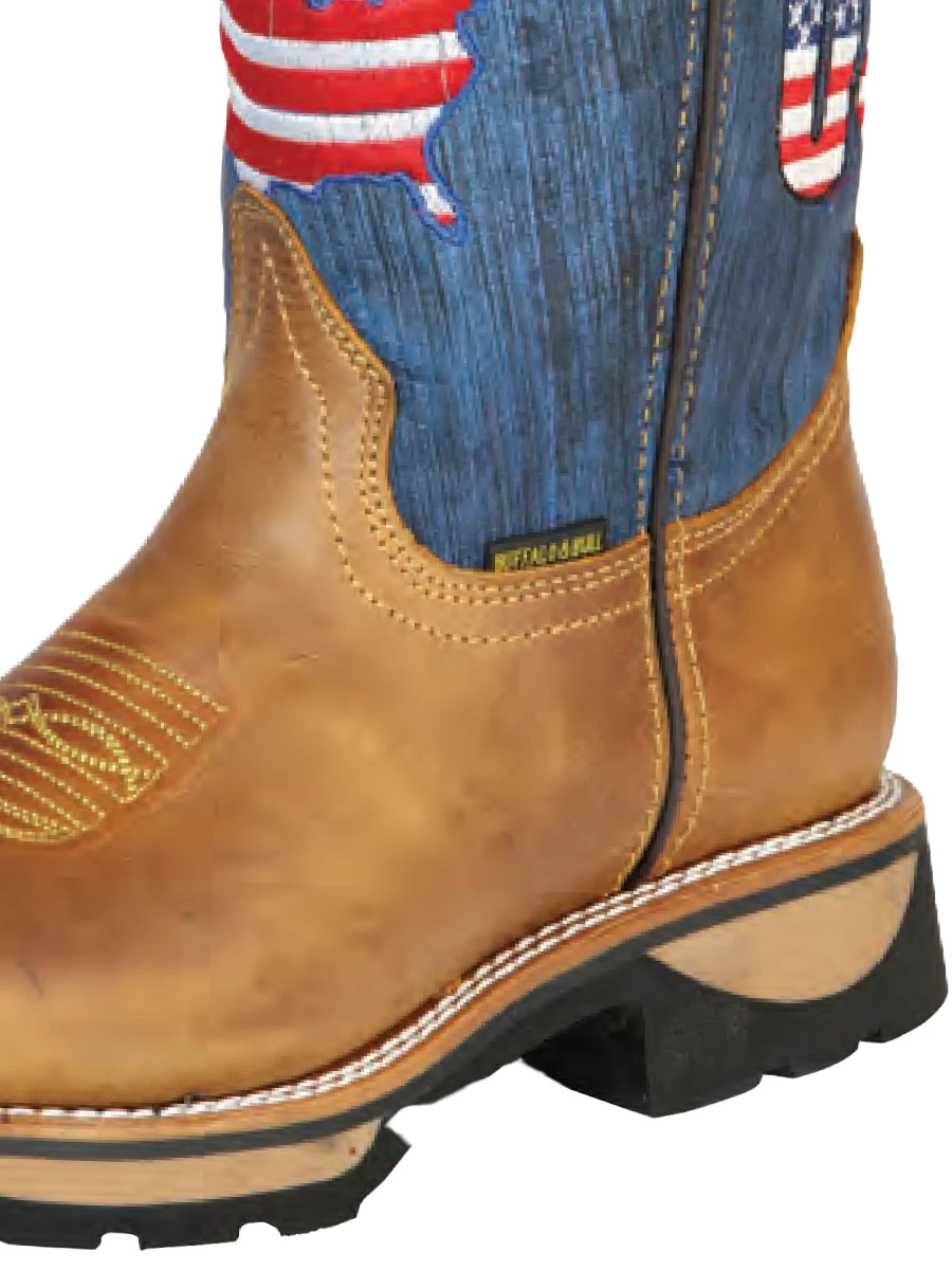 Botas De Trabajo Rodeo De Tubo Pull-On Bandera USA Con Punta Suave De Piel Genuina Para Hombre 'Buffalo & Bull' - ID: 126453 - Imagen 3
