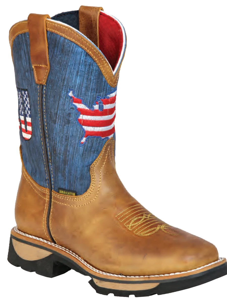 Botas De Trabajo Rodeo De Tubo Pull-On Bandera USA Con Punta Suave De Piel Genuina Para Hombre 'Buffalo & Bull' - ID: 126453 - Imagen 4