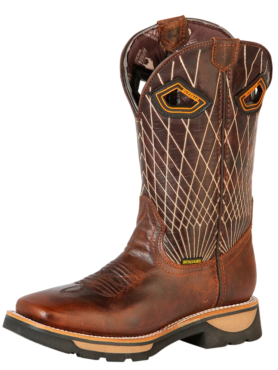 Botas De Trabajo De Tubo Pull-On Con Punta Suave De Piel Genuina Para Hombre 'Buffalo & Bull' - ID: 126454