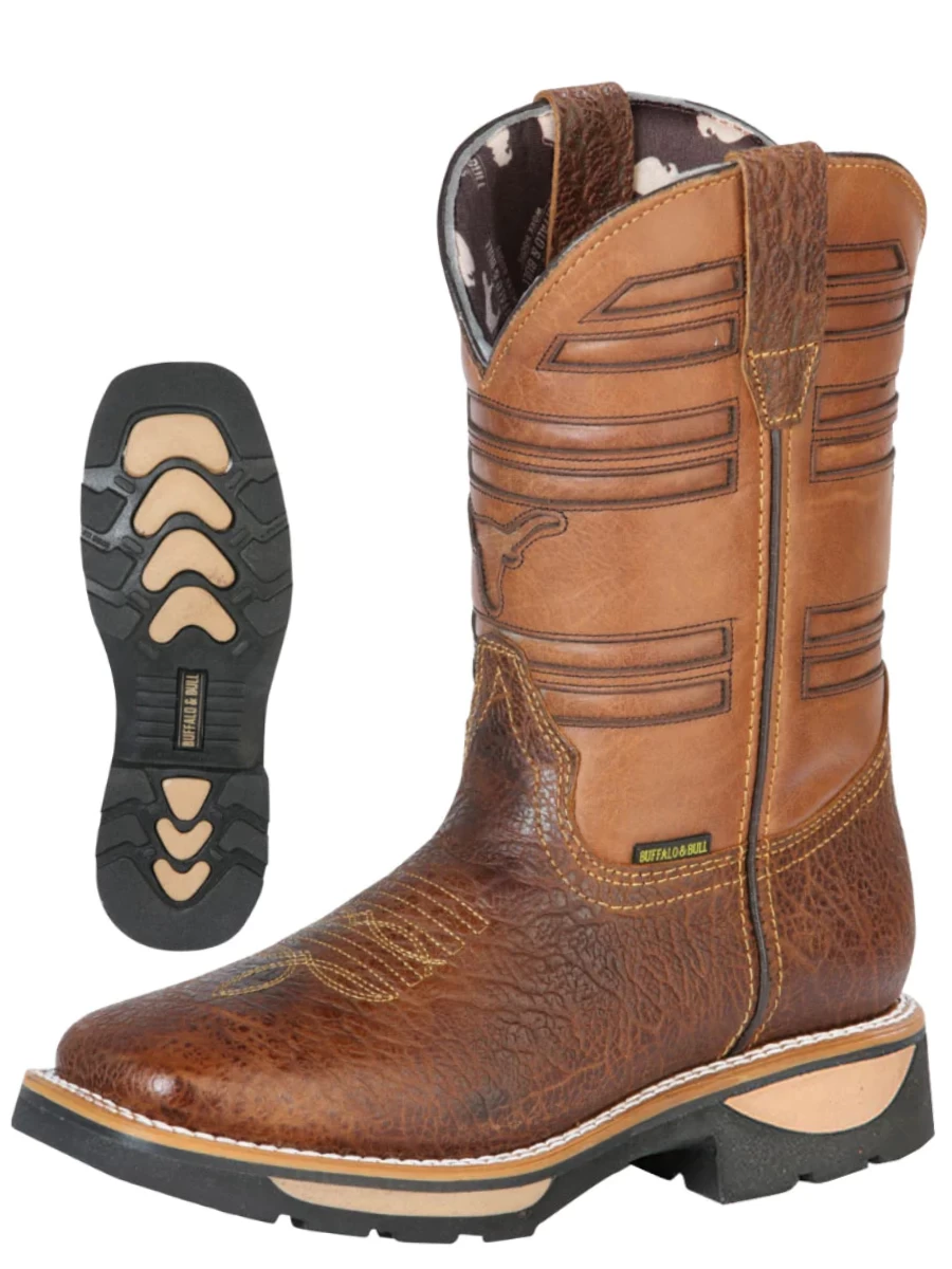Botas De Trabajo De Tubo Pull-On Con Punta Suave De Piel Genuina Para Hombre 'Buffalo & Bull' - ID: 126462 - Imagen 2