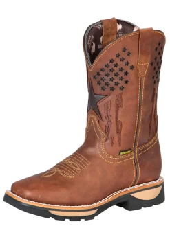 Botas De Trabajo Rodeo De Tubo Pull-On Con Punta Suave De Piel Genuina Para Hombre 'El General' - ID: 126464
