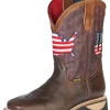 Botas De Trabajo Rodeo De Tubo Pull-On Bandera USA Con Punta Suave De Piel Genuina Para Hombre 'El General' - ID: 126466
