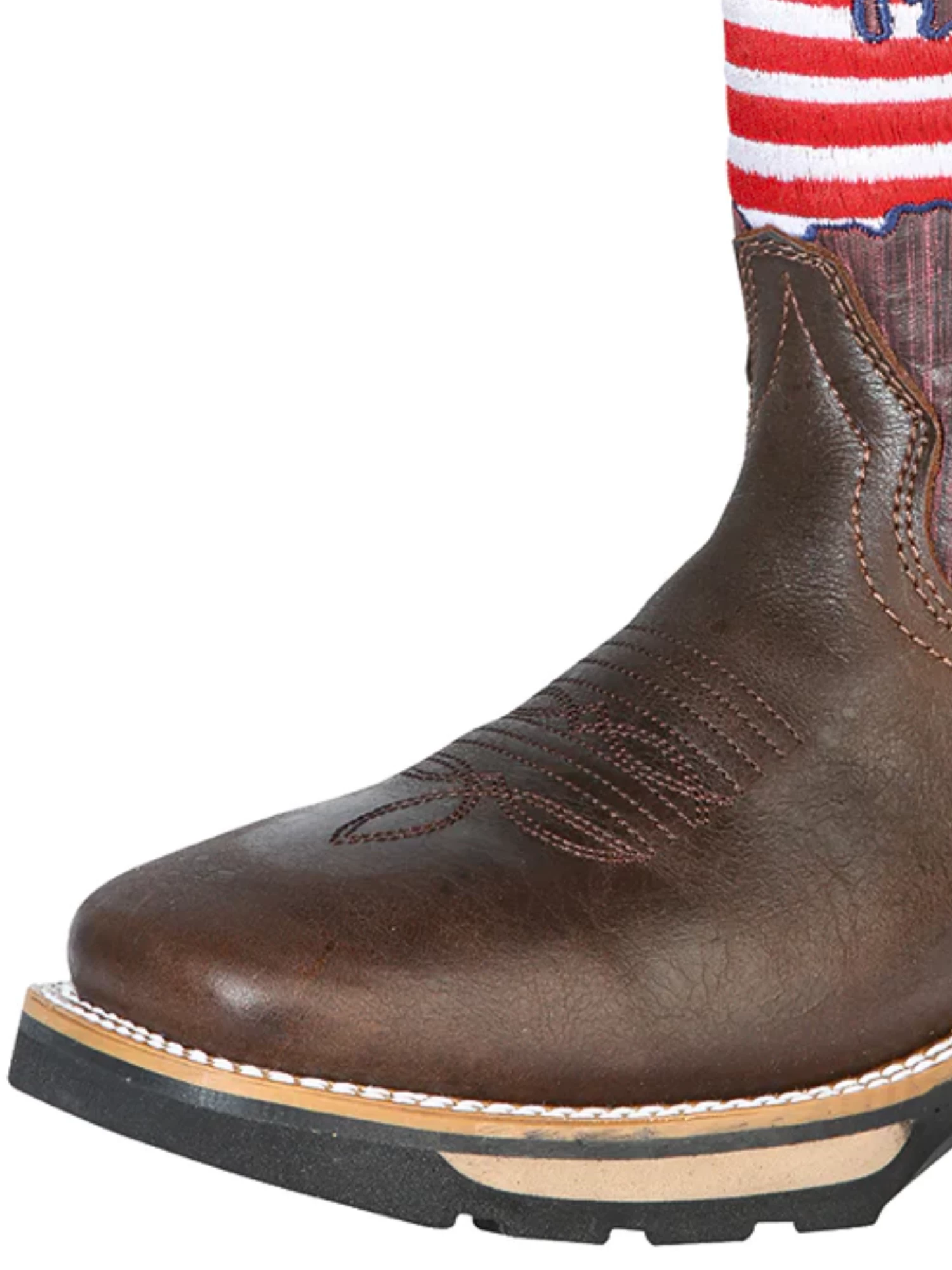 Botas De Trabajo Rodeo De Tubo Pull-On Bandera USA Con Punta Suave De Piel Genuina Para Hombre 'El General' - ID: 126466 - Imagen 2