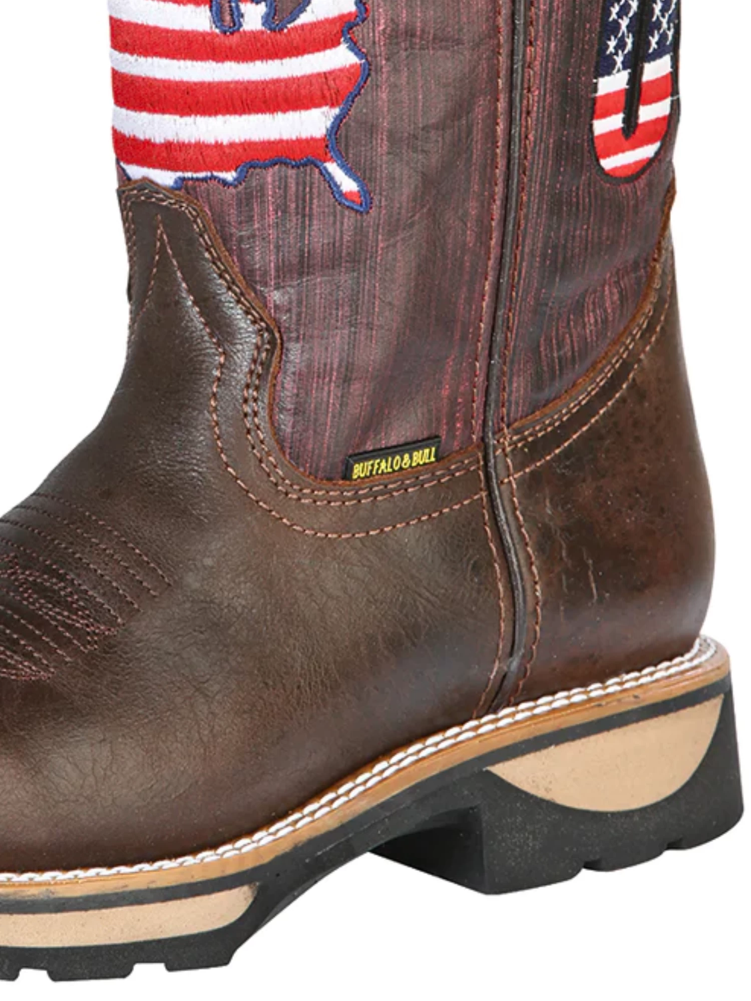 Botas De Trabajo Rodeo De Tubo Pull-On Bandera USA Con Punta Suave De Piel Genuina Para Hombre 'El General' - ID: 126466 - Imagen 3