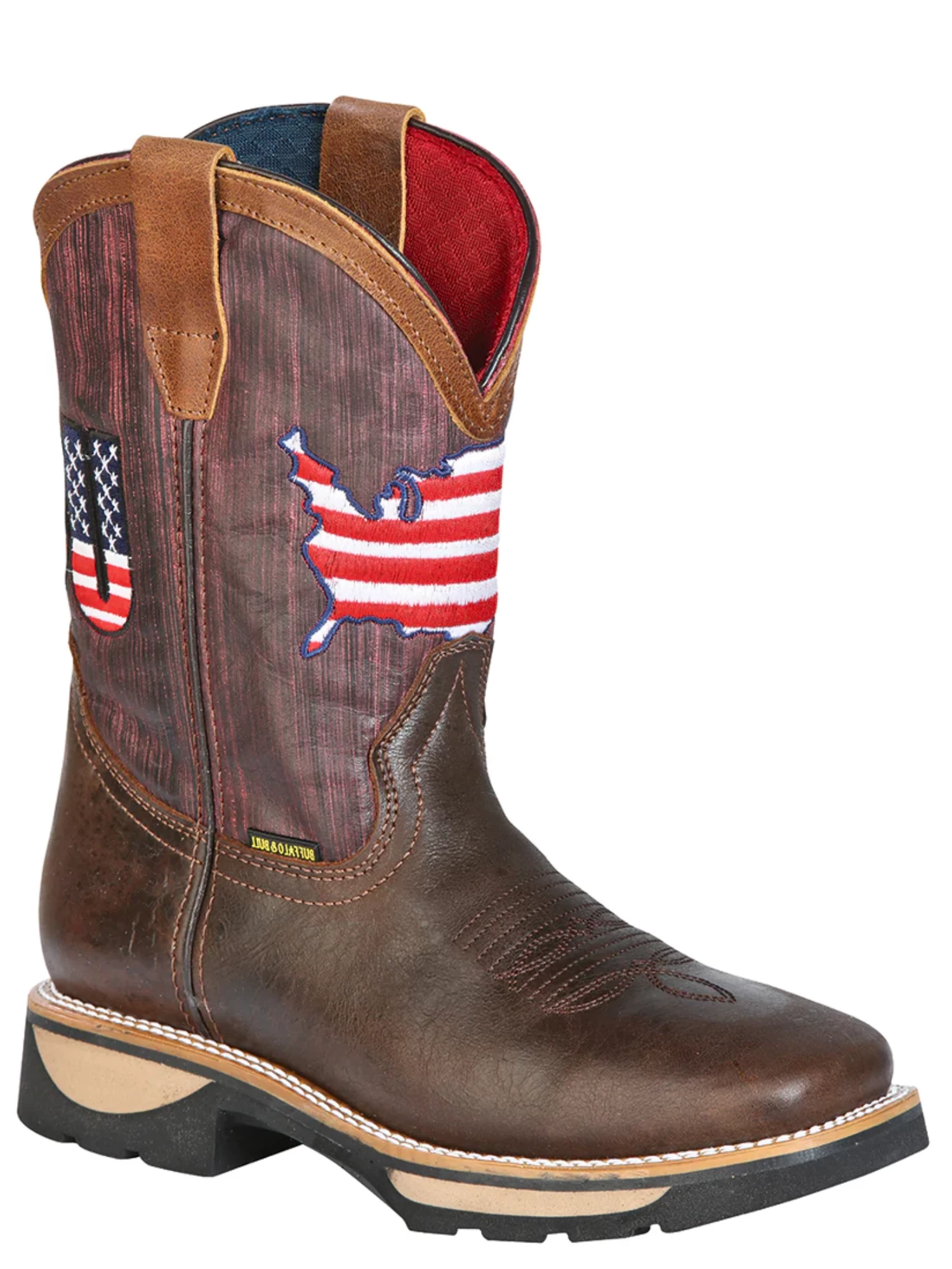 Botas De Trabajo Rodeo De Tubo Pull-On Bandera USA Con Punta Suave De Piel Genuina Para Hombre 'El General' - ID: 126466 - Imagen 4