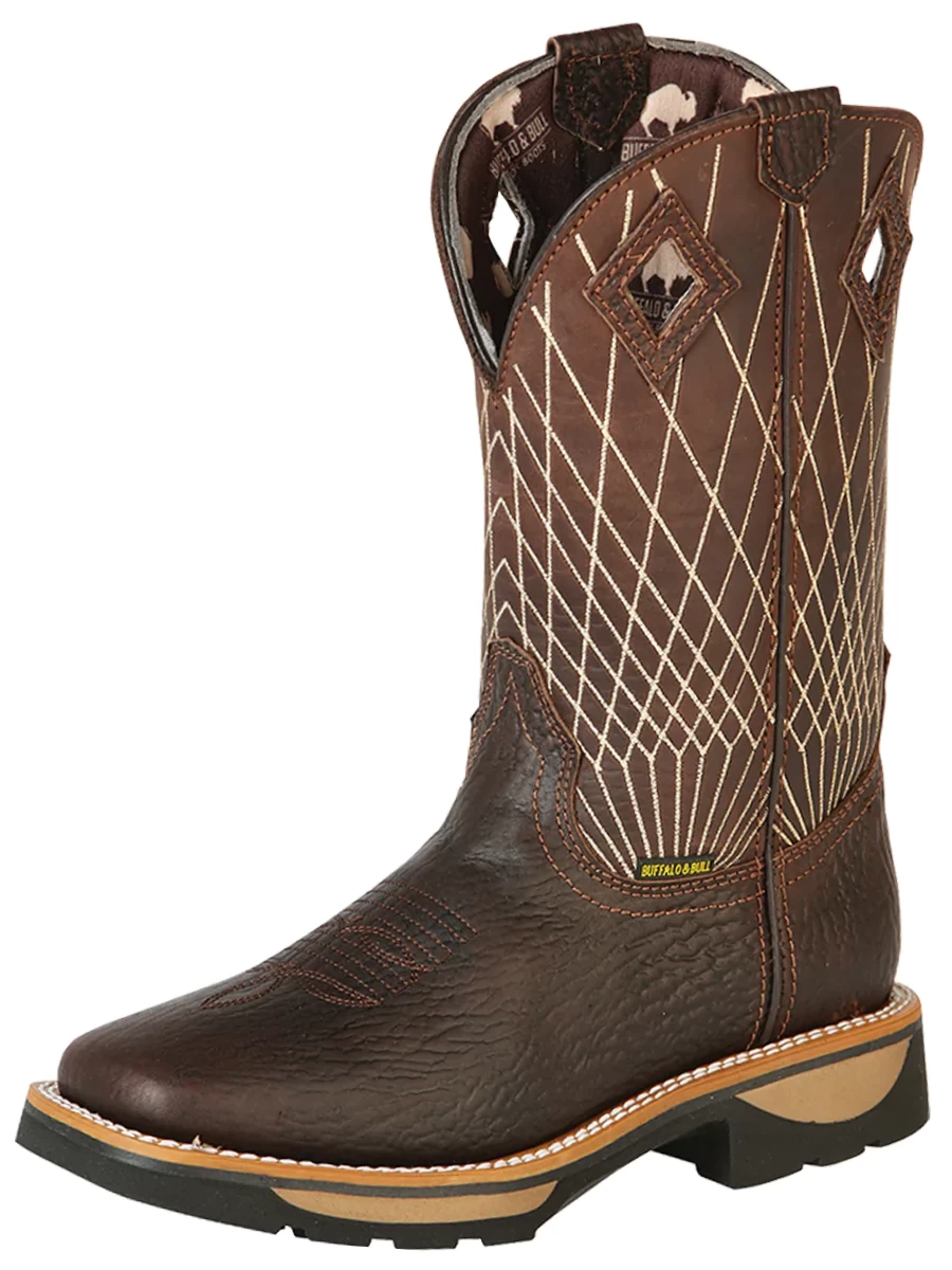 Botas De Trabajo De Tubo Pull-On Con Punta Suave De Piel Genuina Para Hombre 'Buffalo & Bull' - ID: 126467