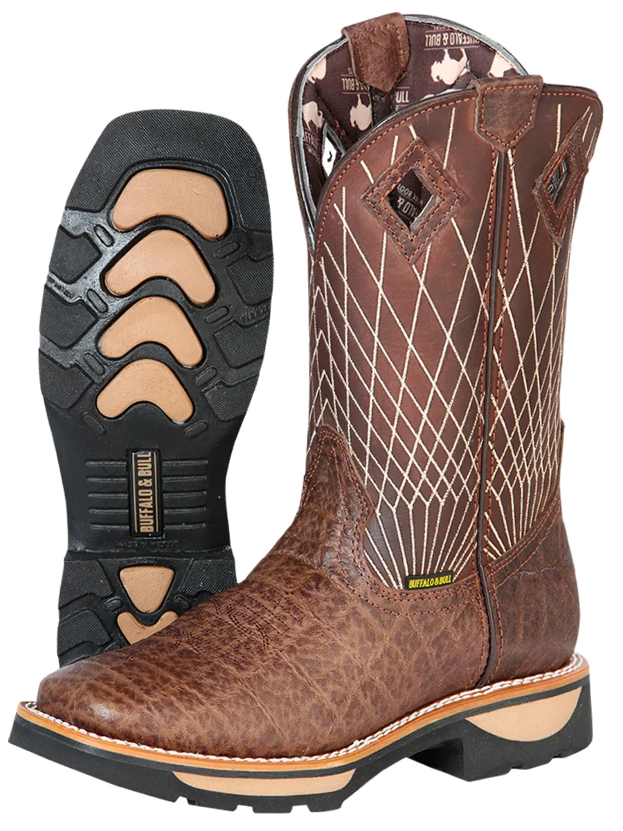 Botas De Trabajo De Tubo Pull-On Con Punta Suave De Piel Genuina Para Hombre 'Buffalo & Bull' - ID: 126468 - Imagen 2