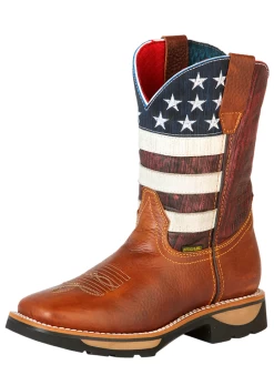 Botas De Trabajo De Tubo Pull-On Bandera USA Con Punta Suave De Piel Genuina Para Hombre 'Buffalo & Bull' - ID: 126474