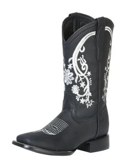 Botas Vaqueras Rodeo Con Tubo Bordado De Flores De Piel Genuina Para Mujer 'Centenario' - ID: 126622