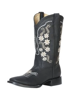 Botas Vaqueras Rodeo Con Tubo Bordado De Flores De Piel Genuina Para Mujer 'Centenario' - ID: 126627