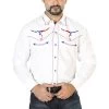 Camisa Vaquera Bordada Manga Larga Blanco Para Hombre 'El Señor De Los Cielos' - ID: 126672