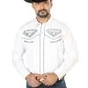 Camisa Vaquera Bordada Manga Larga Blanco Para Hombre 'El Señor De Los Cielos' - ID: 126677