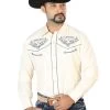 Camisa Vaquera Bordada Manga Larga Beige Para Hombre 'El Señor De Los Cielos' - ID: 126679