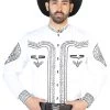 Camisa Vaquera Charra Bordada Manga Larga Blanco Para Hombre 'El Señor De Los Cielos' - ID: 126688