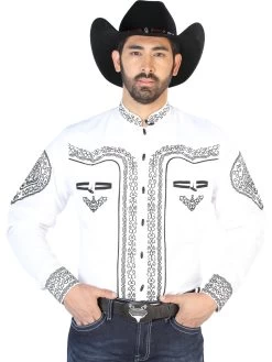 Camisa Vaquera Charra Bordada Manga Larga Blanco Para Hombre 'El Señor De Los Cielos' - ID: 126688