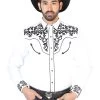 Camisa Vaquera Bordada Manga Larga Blanco Para Hombre 'El Señor De Los Cielos' - ID: 126702