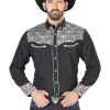 Camisa Vaquera Bordada Manga Larga Negro Para Hombre 'El Señor De Los Cielos' - ID: 126704