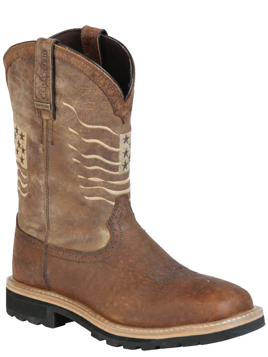 Botas De Trabajo Resistentes Al Agua De Construccion Goodyear Bandera De USA Con Punta Suave De Piel Genuina Para Hombre 'Centenario' - ID: 126723 - Imagen 4