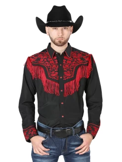 Camisa Vaquera Bordada Manga Larga Negro Para Hombre 'El Señor De Los Cielos' - ID: 126726