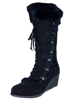 Botas De Invierno De Cuña De Piel Gamuza/Pelo De Conejo Para Mujer 'Bearpaw' - ID: 7132