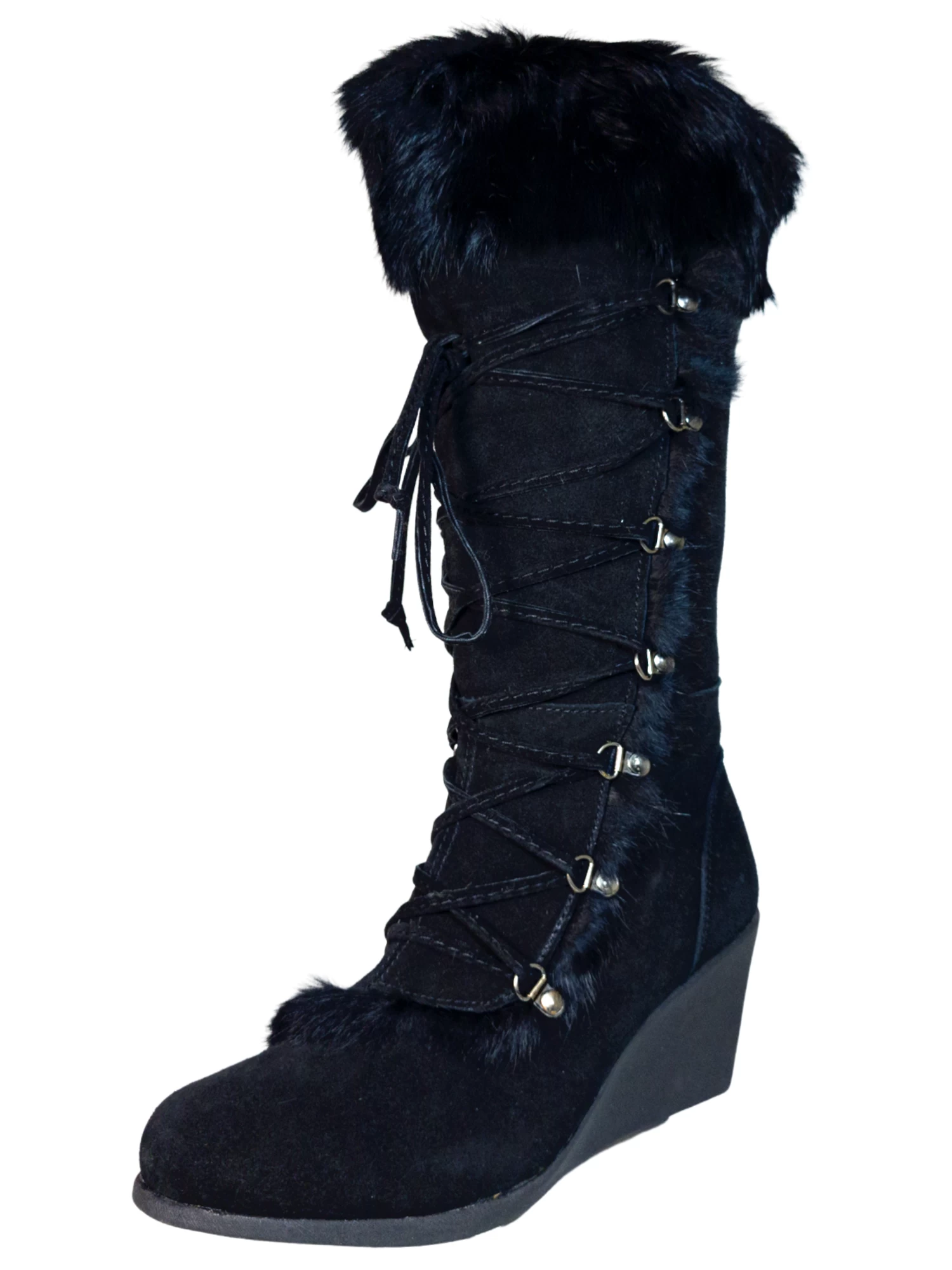 Botas De Invierno De Cuña De Piel Gamuza/Pelo De Conejo Para Mujer 'Bearpaw' - ID: 7132