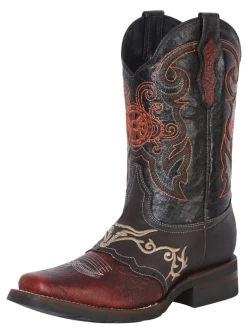 Botas Vaqueras Rodeo Con Antifaz Bordado De Piel Genuina Para Hombre 'El General' - ID: 40667