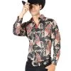 Camisa Vaquera Manga Larga Estampada Negro/Oro Para Hombre 'El Señor De Los Cielos' - ID: 43543