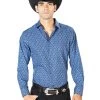 Camisa Vaquera Manga Larga Estampada Azul Marino Para Hombre 'El Señor De Los Cielos' - ID: 43550