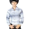 Camisa Vaquera Manga Larga Estampada Gris Para Hombre 'El Señor De Los Cielos' - ID: 43562
