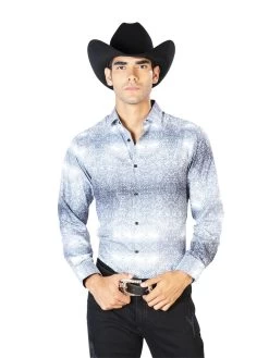 Camisa Vaquera Manga Larga Estampada Gris Para Hombre 'El Señor De Los Cielos' - ID: 43562