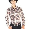Camisa Vaquera Manga Larga Estampada Blanco Hueso Para Hombre 'El Señor De Los Cielos' - ID: 43566